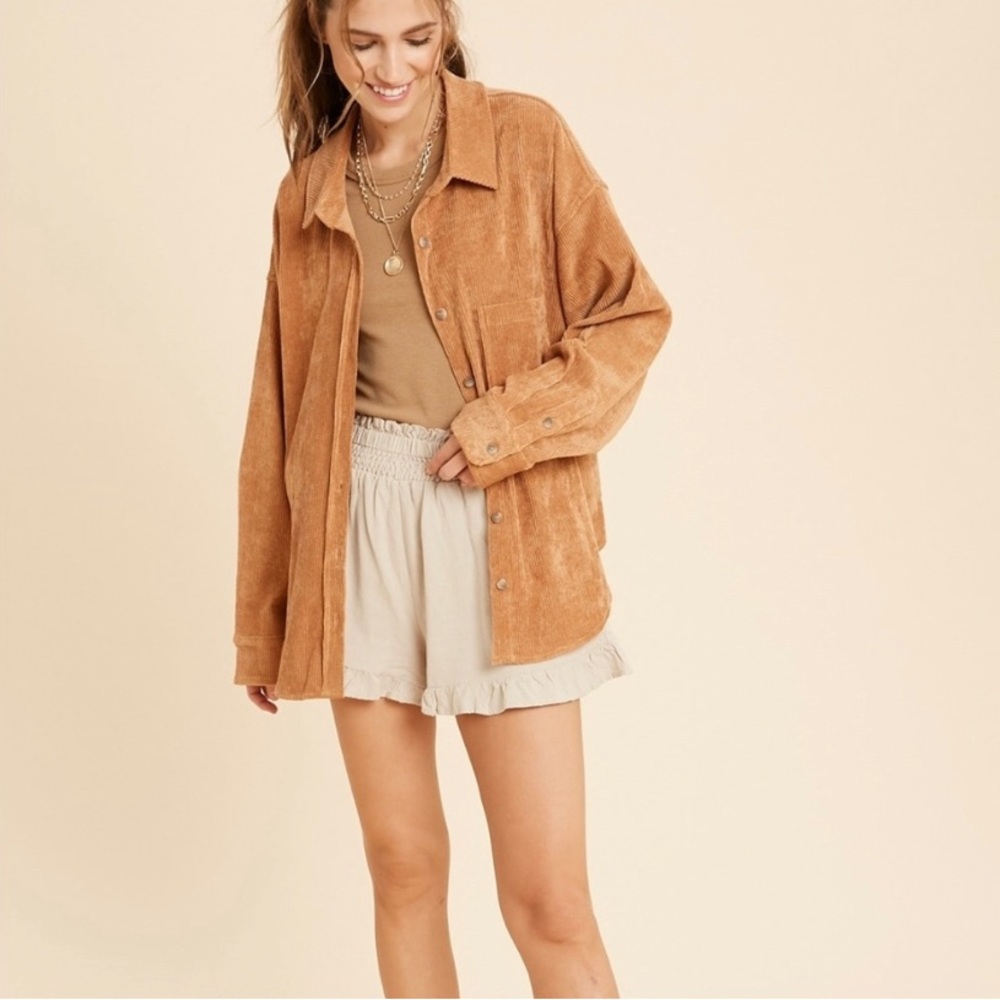 Golden Brown Corduroy Button Down Shacket
